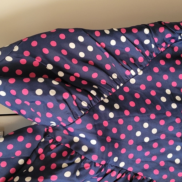 Betsey Johnson silk navy polka-dot halter dress. SZ 8 - Picture 5 of 15